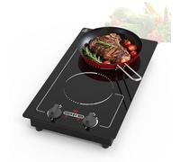 VBGK Double Induction Hob, 3000W 220V Plug in 2 Ring Induction Hobwith Knob Controls, 9 Power Levels, 99-Minute Timer, Child Lock and LED Touch Screen, Built-in Portable Induction Cooker, Black