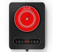 VBGK Portable Ceramic Hob, Single Electric Hob with Knob, LED Display, 10 Power & Temperature Settings, 4-Hours Timer, Safety Lock, Portable Electric Cooktop for All Cookware