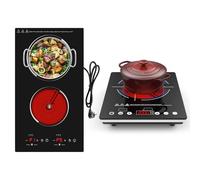 VBGK Portable Electrie Hob and Double Electrie Hob, 220V Ceramic Hob with Kids Lock & Timer, LED Touch Control,Overheat Protection Electric Stove