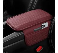 VBGURR 1Pc Car Armrest Cushion Universal Car Armrest Mats Wear-Resistant Pu Leather Auto Center Console Pad with 2 Side Storage Bags Car Armrest Cover Protection Middle Console Cover (Red)