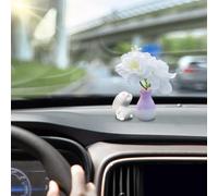 VBGURR 2PCS Mini Bunny and Flowers Vase Cute Car Accessories,Kawaii Car Rear View Mirror & Dashboard Decorations for Women Girls,Car Interior Decoration Ornament Accessories for Women Funny Presents