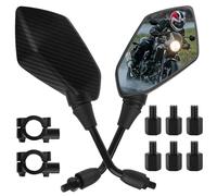 VBGURR 2Pcs Motorcycle Mirrors Universal 360°Adjustable Carbon Fiber Bar End Mirrors Motorcycle with 8MM & 10MM Screw High Definition Motorbike Wing Mirrors
