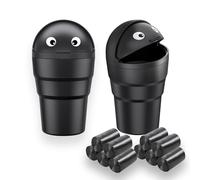 VBGURR Car Bin with Trash Bags,Cute Car Trash Can with Lid,Flip-top Design Car Bins for Front of Car,Small Trash Can Car Ashtray for Car, Office, Home (2 PCS with 10 Rolls Trash Bags)