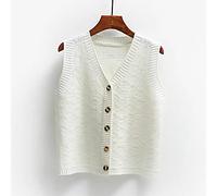 VBHJK Knitted Vest,Womens V Neck Gilets Knitted Vest Pure Color Thin Cardigan Jacket Geometric Jacquard Casual Tank Top Vintage Sweater Sleeveless Waistcoat Jumper Uniform Preppy Style,White,M