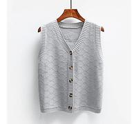 VBHJK Knitted Waistcoats,Womens V Neck Gilets Knitted Vest Pure Color Thin Cardigan Jacket Geometric Jacquard Casual Tank Top Vintage Sweater Sleeveless Waistcoat Jumper Uniform Preppy Style,Gray,M