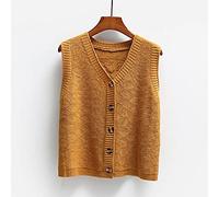 VBHJK Sweater Vest,Womens V Neck Gilets Knitted Vest Pure Color Thin Cardigan Jacket Geometric Jacquard Casual Tank Top Vintage Sweater Sleeveless Waistcoat Jumper Uniform Preppy Style,Khaki,L