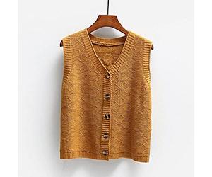 VBHJK Sweater Vest,Womens V Neck Gilets Knitted Vest Pure Color Thin Cardigan Jacket Geometric Jacquard Casual Tank Top Vintage Sweater Sleeveless Waistcoat Jumper Uniform Preppy Style,Khaki,L