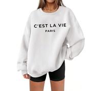 vblane Crewneck Oversized Sweatshirt for Women Preppy Graphic Pullover Casual Loose Long-Sleeve Tops, Cest White, XL