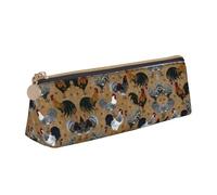 Vbnmca Rooster and Chicken Print Print Pencil Case Bag Zipper Lightweight Storage,Leather Pen Case Pencil Bag Pouch