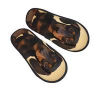 VBNTY Cute Dachshund Women's Slippers, Fuzzy Slip-On, Non-Slip House Slippers, Warm & Cozy, M, L, Black