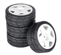 VBNYBA RC Wheels Tyres For 1/10 RC Remote Control Car Rally Flat Sports Car Racing Tires Gripping Flat Road Tires Modification And Upgrade(White)