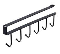 VBPBHFFNMW Punch-free Double-row Hooks Kitchen Cupboard Under Shelf Mug Cup Hanger Hook Iron Hanging Rack Holder Kitchen Cabinet Organizer Household hooks(Black)