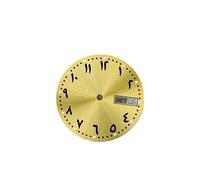 VBPCEFZTLK 28.5mm Watch Dial Ancient Arabic Numerals with Green Luminous Dual Calendar Window Faces Accessory for NH35 NH36 Movement Watch Face(Yellow)
