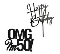 VBRHFRIF 1 Piece 50Th Birthday Decoration Plug-In, 1 Piece Happy Birthday Plug-In, Shiny 50Th Birthday Cake Plug-In, Black Cake Decoration Plug-In