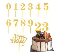 VBRHFRIF 11 Pieces Digital & Letter Cake Toppers, Acrylic & Resin, Gold, Metallic, Celebration Occasion