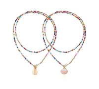 VBRHFRIF 2 Pieces Colorful Bead Necklace, Beaded Shell Necklace, Bohemian Style Necklace, Colorful Rice Bead Choker, Fashionable And Versatile Clavicle Chain, Women’S Jewelry Accessories