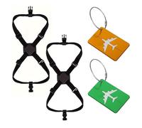 VBRHFRIF 2 Pieces Luggage Straps, 2 Pieces Metal Luggage Tags, Elastic Rubber Bands For Suitcases, Black, Green, Gold