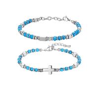 VBRHFRIF 2 Pieces Women's Bracelets with 2 Cards, Tiger Eye Beads Bracelet, Cross Stainless Steel Bracelet, Adjustable Bracelet