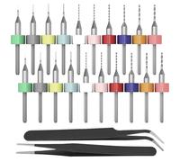 VBRHFRIF 20 Pieces Of Drill Bits And 2 Pieces Of Tweezers, Fixed Shank, Straight Flute, 0.1-1.0Mm, Stainless Steel Tweezers, Diy Accessories, Multi-Functional Tools