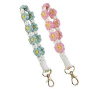 VBRHFRIF 2Pcs Daisy Woven Keychain, Pink & Green, Women's Fashion Accessory