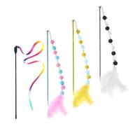 VBRHFRIF 3 Pieces Of Feather Cat Sticks, 1 Piece Of Webbing Cat Funny Stick, Kitten Toys, Cat Toys Indoor Cat Kitten, Cat Stick Toys, Cat Toy Set, Feather Stick Cat Toys
