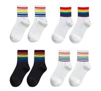 VBRHFRIF 4 Pairs Of Rainbow Bar Socks, Striped Mid-Calf Socks, Novelty Sports Socks, Colorful Striped Road Socks, Soft Loose Socks, Casual And Versatile Socks