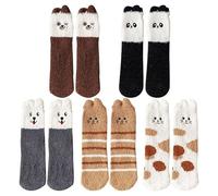 VBRHFRIF 5 Pairs Of Animal Plush Socks, Comfortable Plush Thick Socks, Warm Mid-Calf Socks, Sleeping Home Socks, Floor Socks, Fluffy Slipper Socks, Thick Socks For Women