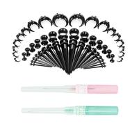 VBRHFRIF 50pcs Black Ear Expanders & 2pcs Piercers, Acrylic & Silicone, Sizes 1.6-12mm, 6g, Unisex Ear Jewelry
