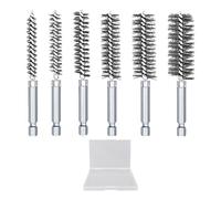 VBRHFRIF 6-Piece Stainless Steel Wire Brush Set, 6 Sizes (8mm-19mm), Straight Wire Bristles, Rust Removal & Cleaning, 1 Transparent Storage Box