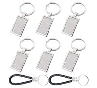 VBRHFRIF 6 Pieces Of Square Keychain, 2 Pieces Of Leather Rope Keychain, Blank Square Keychain Label, Metal Luggage Label, Keychain Ring