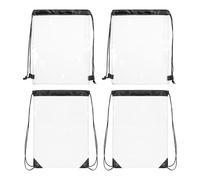 VBRHFRIF Pack Of 4 Transparent Drawstring Bag, Transparent Backpack With Black Trim, Transparent Sports Bag, Double Drawstring Bag, Travel Storage Bag, Fitness Clothing Bag