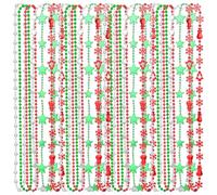 VBRYUAW 24Pcs Christmas Necklaces, Metallic Red White Green Silver Bead Necklaces, Snowflake Star Beaded Costume Necklace, Xmas Tree Decor, Christmas Party Favors, 6 Styles