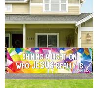 VBS 2026 Backdrop Vacation Bible Christian Hanging Banner VBS Religious Background Shining a Light Jesus Theme Colorful Stained Glass Design Backdrop for Sunday School Classroom Photo Booth Prop Decor