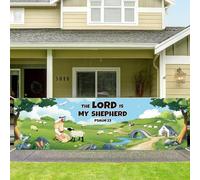 VBS 2026 Emerald Backdrop Vacation Bible Christian Hanging Banner Religious Background The Lord is My Shepherd Theme Shepherding Backdrop for Sunday School Summer Cap Booth Props Decor (Watercolor)