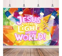 VBS Decorations Backdrop Banner 5X3Ft Jesus is The Light of The World Christian Backdrop Religious Bible Verse Background Photo Booth Props for Church Sunday School Birthday Party Baptism Decor