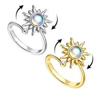 VBSJAH Women's Anti-Stress Ring, 2 Pieces Sunflower Anxiety Ring Anxiety Ring Open Adjustable Anxiety Ring for Anxiety Woman