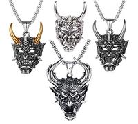 VBSUT 4 PCS Japanese Prajna Mask Necklace - Men's Ghost Samurai Pendant Accessories, alloy, stainless steel, No Gemstone