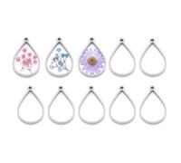 VBSYUYQ 10Pcs Platinum Teardrop Open Back Bezel Pendants, Stainless Steel Ring Frame Charms, Hollow Cabochon Settings for DIY Necklace Bracelet Jewelry Making