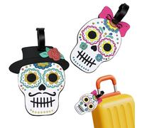 VBSYUYQ 2 Pack Flower Skull Luggage Tags, Soft PVC Waterproof Suitcase Tags with Privacy Name Card, Cool Travel Bag Labels for Kids Adults Backpack School Bag Business Trip