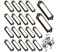 VBSYUYQ 20 Pack Antique Bronze Label Holders, 60x17mm Metal Drawer Name Card Holders with 40 Screws, Vintage Cabinet Tag Holders for Furniture, Wooden Boxes, Jewelry Boxes and Scrapbooks