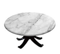 VBTGVE Round fitted Marble tablecloth, Granite Surface Motif Sketch Nature Effect and Cracks Antique Style Image, Elastic edge, Waterproof and wipeable table cover, Fit for 40" table, Grey Dust White