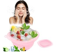 VBVARV Face Bowl for Ice, Quick Cooling Foldable Silicone Wash Basin with Built-in Ice Tray, Ice Tray for Home Ice Water Facials, Facial Ice Bath Kit, Ice Water Face Cold Plunge,Pink