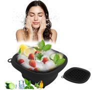 VBVARV Face Bowl for Ice, Quick Cooling Foldable Silicone Wash Basin with Built-in Ice Tray, Ice Tray for Home Ice Water Facials, Facial Ice Bath Kit, Ice Water Face Cold Plunge,Black