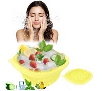 VBVARV Face Bowl for Ice, Quick Cooling Foldable Silicone Wash Basin with Built-in Ice Tray, Ice Tray for Home Ice Water Facials, Facial Ice Bath Kit, Ice Water Face Cold Plunge,Yellow