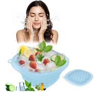 VBVARV Face Bowl for Ice, Quick Cooling Foldable Silicone Wash Basin with Built-in Ice Tray, Ice Tray for Home Ice Water Facials, Facial Ice Bath Kit, Ice Water Face Cold Plunge,Blue