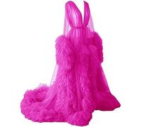 VBVARV Sexy Illusion Long Lingerie Tulle Robe Nightgown Bathrobe Sleepwear Bridal Robe Wedding Scarf,24,S