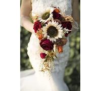 VBVB 9 Inch Sunflower Wedding Bouquets for Bride Artificial Flowers, Rose Bridal Bouquet, Rustic Toss Bouquet for Wedding Ceremony Party Church Decor