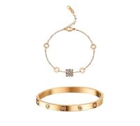 Vbvbip 18 Karat Gold 316L Edelstahlarmband für Damen - Charm Armreif Schmuckset, hypoallergen und rostbeständig, Geschenk zum Muttertag, Geburtstag