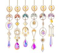 Vbvbip 6 Pcs Suncatchers for Garden & Windows Hanging - Rainbow Prism Sun Catchers with Amethyst, Citrine, Carnelian, Green Aventurine, Turquoise, Healing Crystals Home Decor