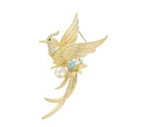 Vbvbip Vintage Golden Phoenix Brooch with Pearl and Turquoise, Exquisite Rhinestone Brooch Pin for Women, Elegant Wedding Shawl Dress Jewelry Accessory